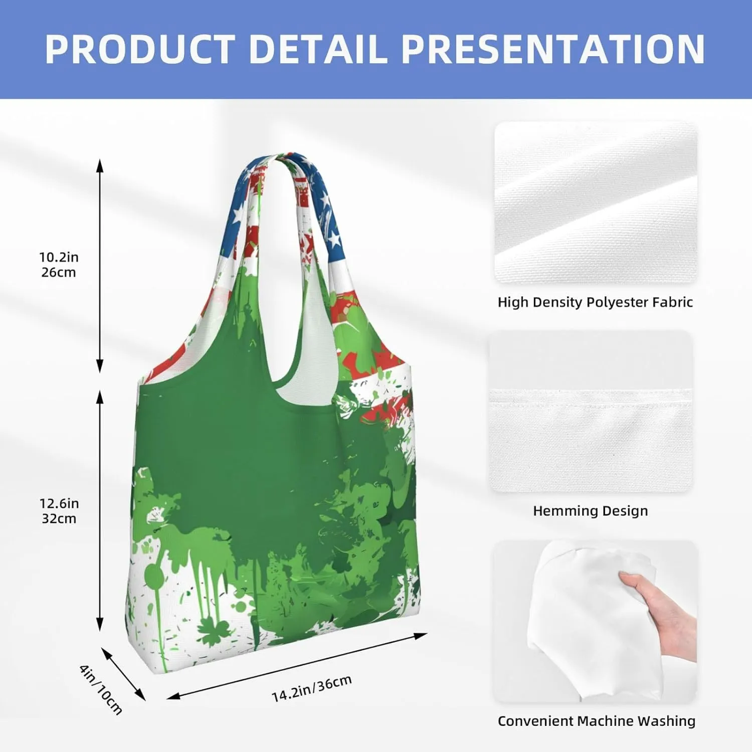 St Patricks Day American Flag Canvas Tote Bags Reusable Shopping Bag Handbag for Shopper Beach Gifts