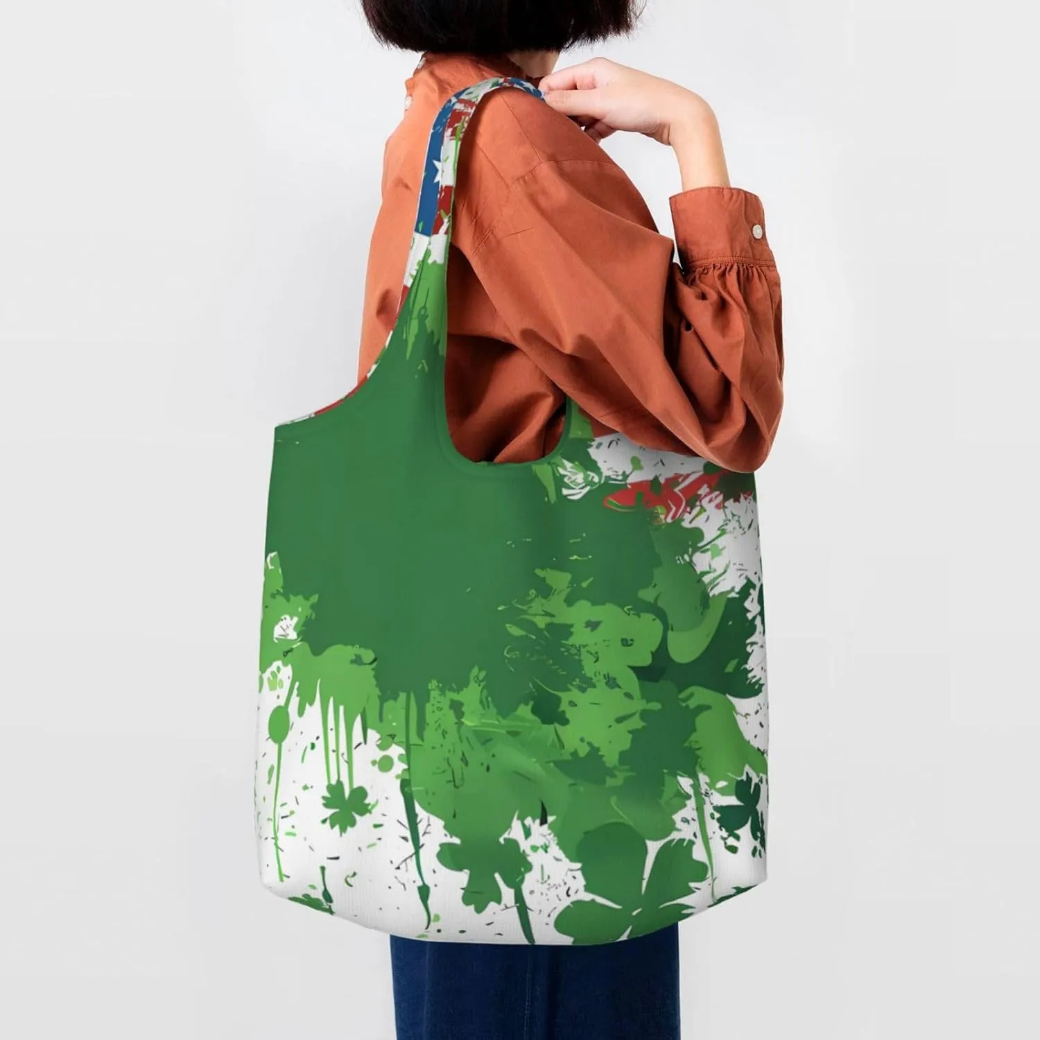 St Patricks Day American Flag Canvas Tote Bags Reusable Shopping Bag Handbag for Shopper Beach Gifts