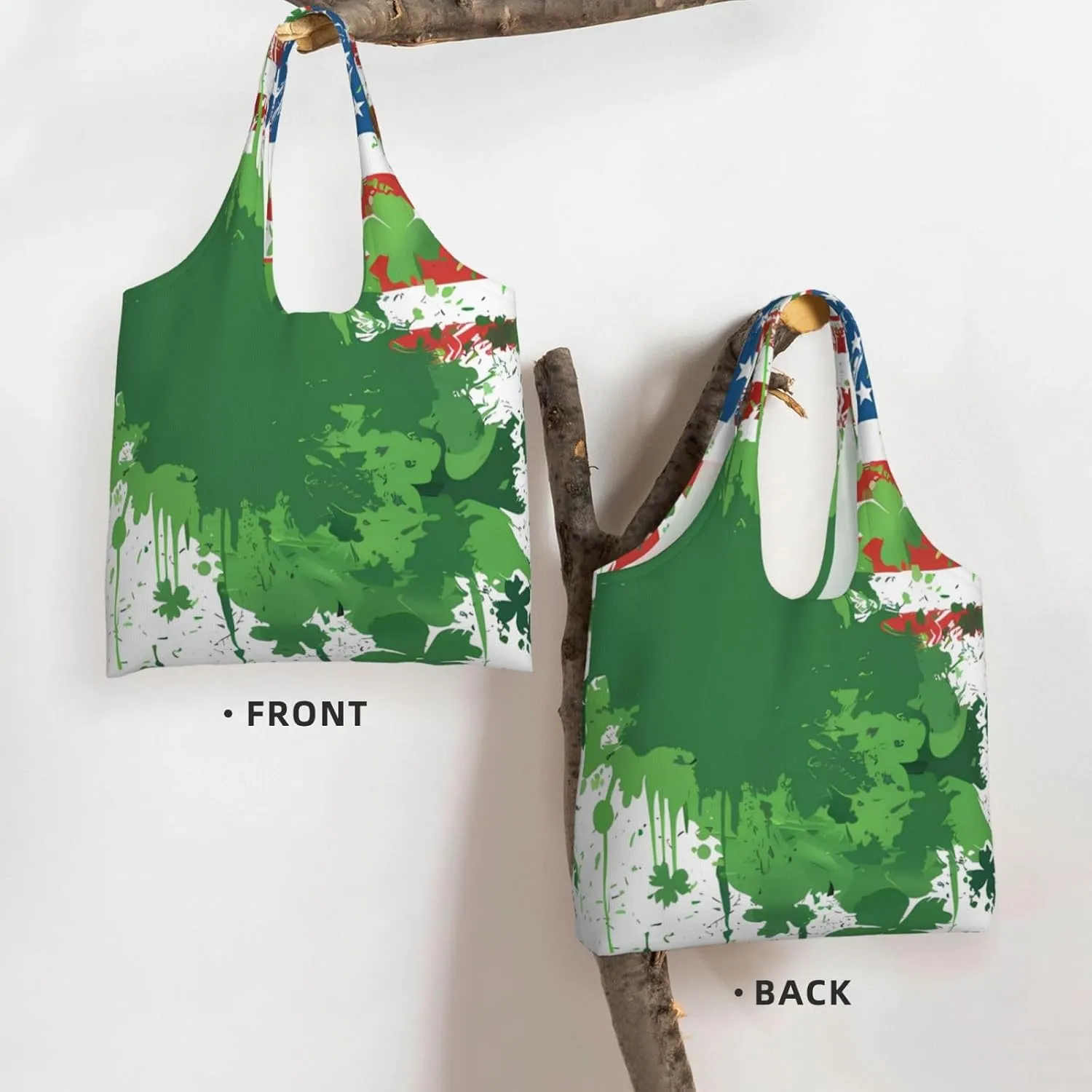 St Patricks Day American Flag Canvas Tote Bags Reusable Shopping Bag Handbag for Shopper Beach Gifts