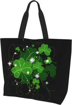 St. Patrick's Day Bag, Lucky Clover Tote Bag, Cute Shamrock Reusable Shoulder Bag Casual Bag for Shopping, Work