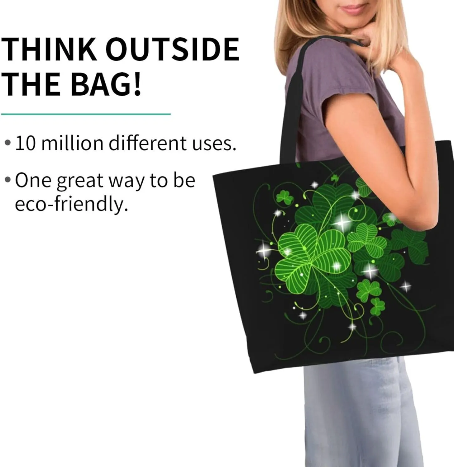 St. Patrick's Day Bag, Lucky Clover Tote Bag, Cute Shamrock Reusable Shoulder Bag Casual Bag for Shopping, Work