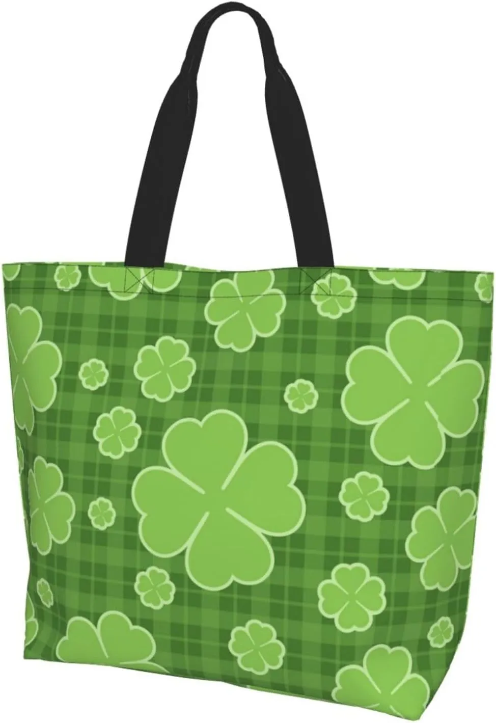St. Patrick's Day Canvas Tote Bag Green Shamrock Shoulder Bag Clover Casual Grocery Bags Green Bags for Outdoor
