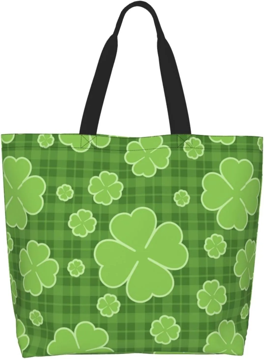 St. Patrick's Day Canvas Tote Bag Green Shamrock Shoulder Bag Clover Casual Grocery Bags Green Bags for Outdoor