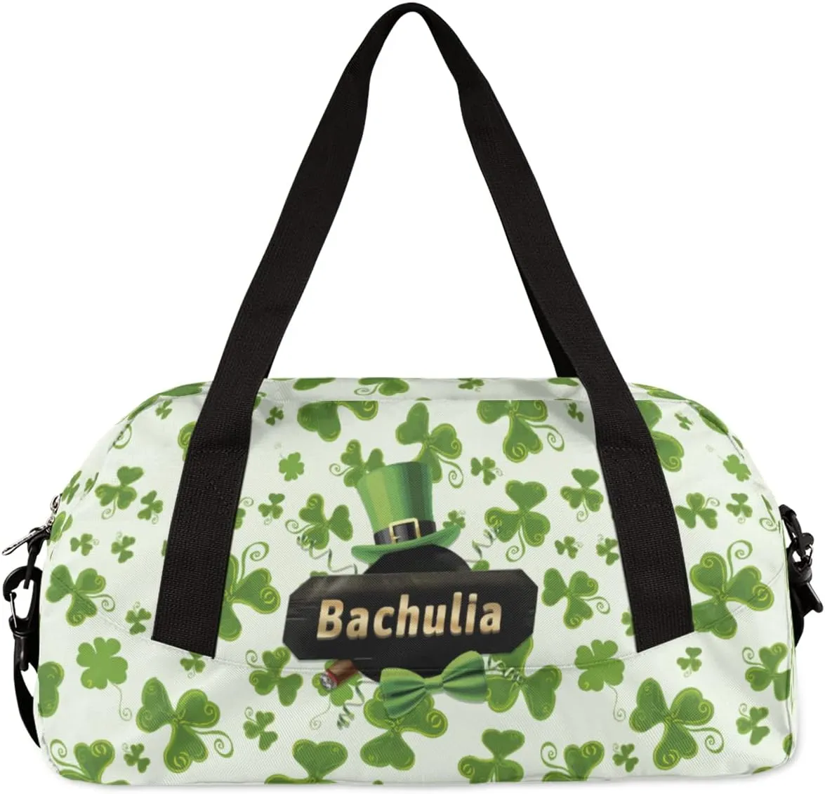 St. Patrick's Day Clover Leaves Kids Duffel Bag for Girls Boys Teens, Custom Name Dance Bag Overnight Small Duffel Bag Carry On Weekend Sports Gym Travel Bag for School Practice Gymnastics Ballet