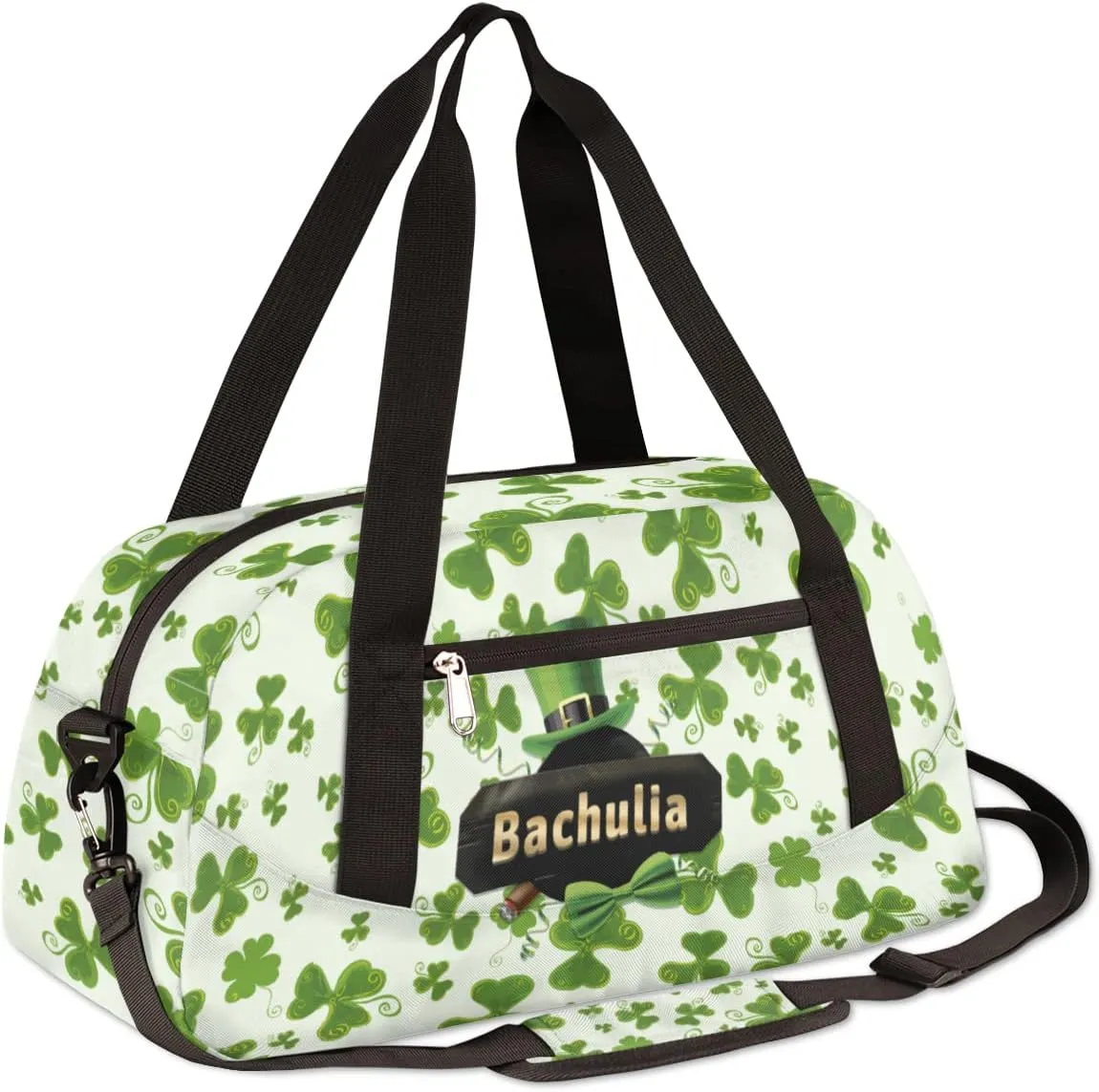 St. Patrick's Day Clover Leaves Kids Duffel Bag for Girls Boys Teens, Custom Name Dance Bag Overnight Small Duffel Bag Carry On Weekend Sports Gym Travel Bag for School Practice Gymnastics Ballet