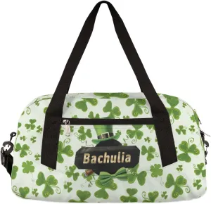 St. Patrick's Day Clover Leaves Kids Duffel Bag for Girls Boys Teens, Custom Name Dance Bag Overnight Small Duffel Bag Carry On Weekend Sports Gym Travel Bag for School Practice Gymnastics Ballet