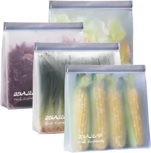 Stand-Up Reusable Gallon Freezer Bags (1 Gallon, Set of 4) - Leakproof Ziplock Reusable Storage Bags for Sandwich, Snack, Meat, Vegetables, Fruit etc.