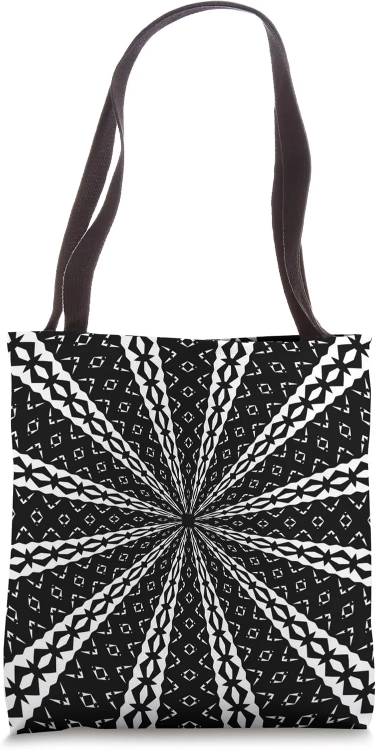 Star Effect Geometric Symmetrical Pattern White On Black Tote Bag