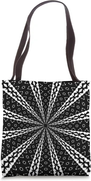 Star Effect Geometric Symmetrical Pattern White On Black Tote Bag