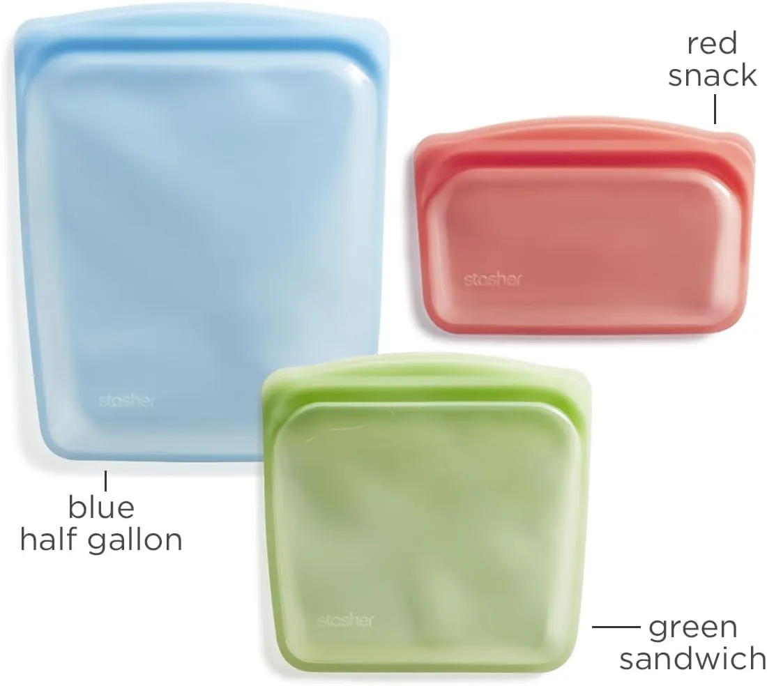 Stasher Premium Silicone Reusable Food Storage Bags, 3-Pack, Multi | Multi-Use Food Storage Bags, Lunch Bag, Travel Containers | BPA Free, Leak-free, Dishwasher-Safe, Eco-friendly