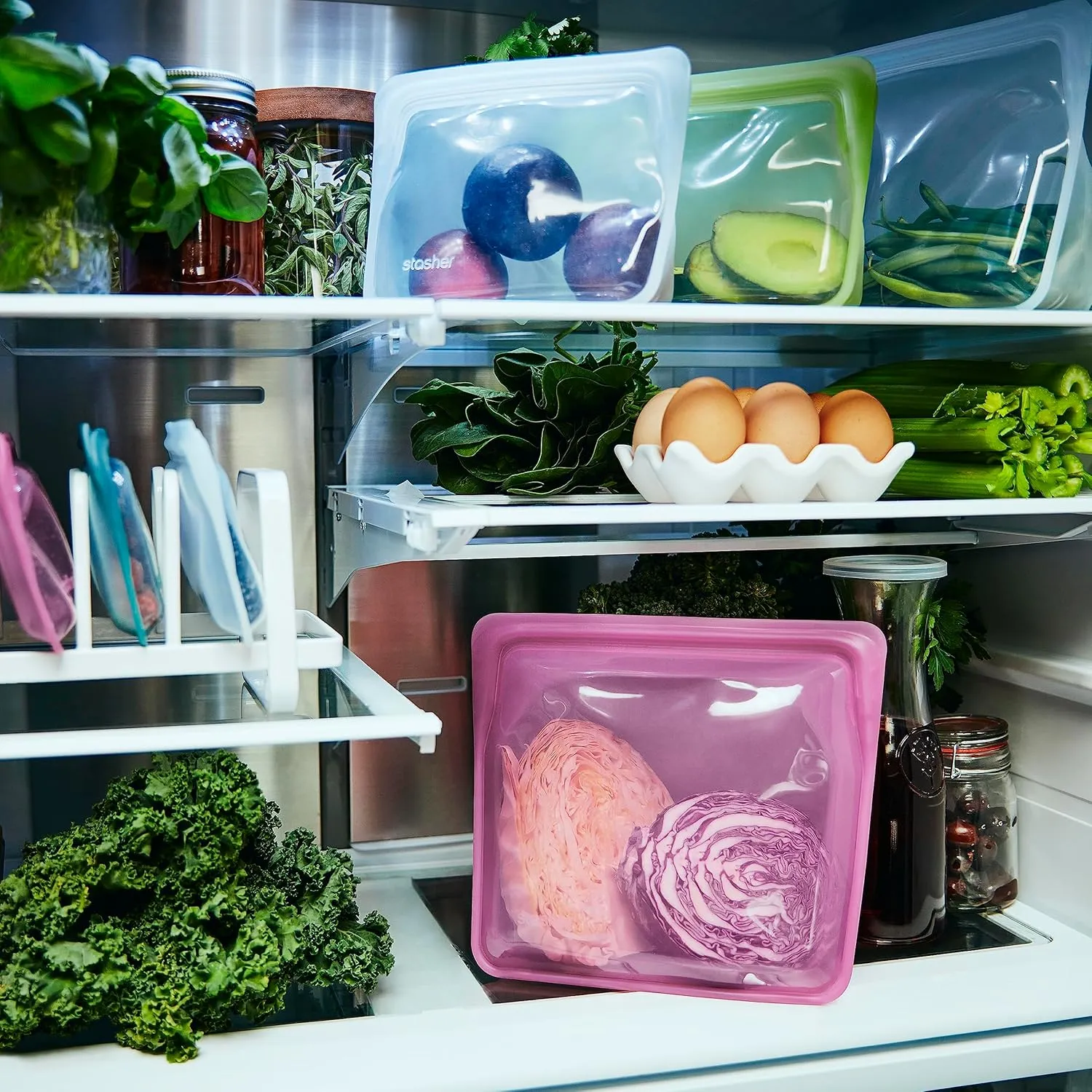 Stasher Premium Silicone Reusable Food Storage Stand-Up Bag Mega, Clear, Microwave, Sous Vide, Dishwasher, Oven and Freezer Safe, BPA Free, Leak-free, Eco-friendly, 104 Oz