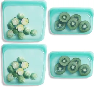 Stasher Silicone Reusable Storage Bag, 4-Pack Lunch/Travel (Aqua) | Food Meal Prep Storage Container | Lunch, Travel, Makeup, Gym Bag | Freezer, Oven, Microwave, Dishwasher Safe, Leakproof
