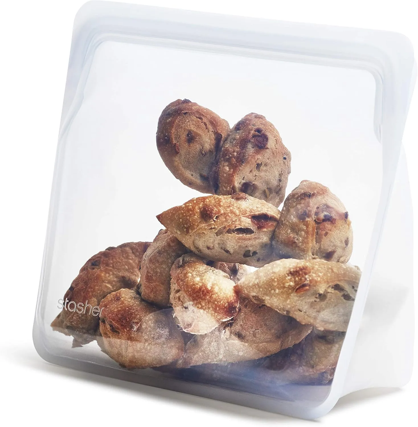 Stasher Silicone Reusable Storage Bags, Stand-Up Mega & Snack (Clear) | Food Meal Prep Storage Containers | Lunch, Travel, Makeup, Gym Bags | Freezer, Oven, Microwave, Dishwasher Safe, Leakproof