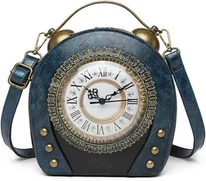 SteamPunk Handbags Women Real Working Clock Antique Shoulder Bag Pu Leather Retro Vintage Evening Cross Body Messenger Bag