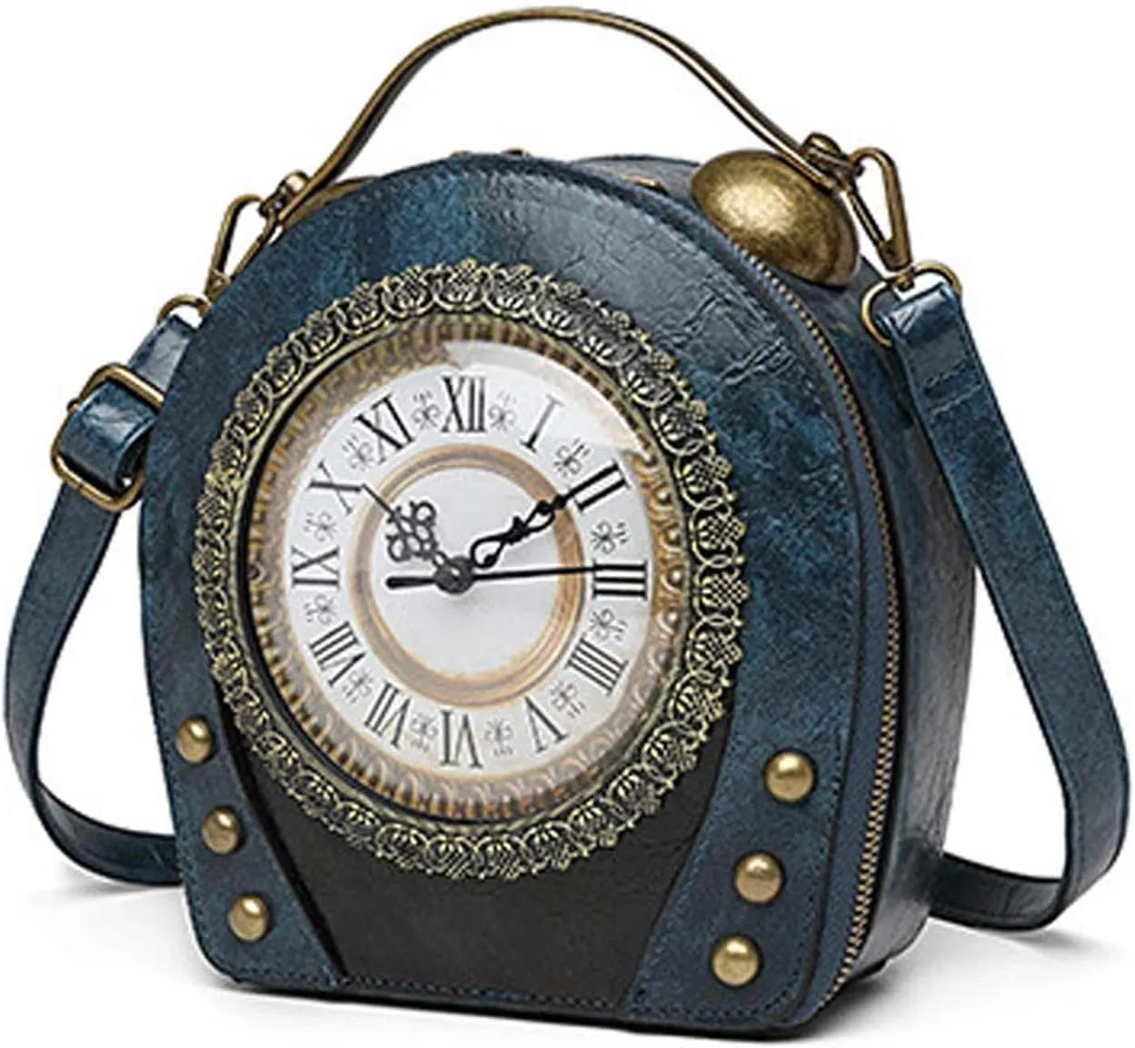 SteamPunk Handbags Women Real Working Clock Antique Shoulder Bag Pu Leather Retro Vintage Evening Cross Body Messenger Bag