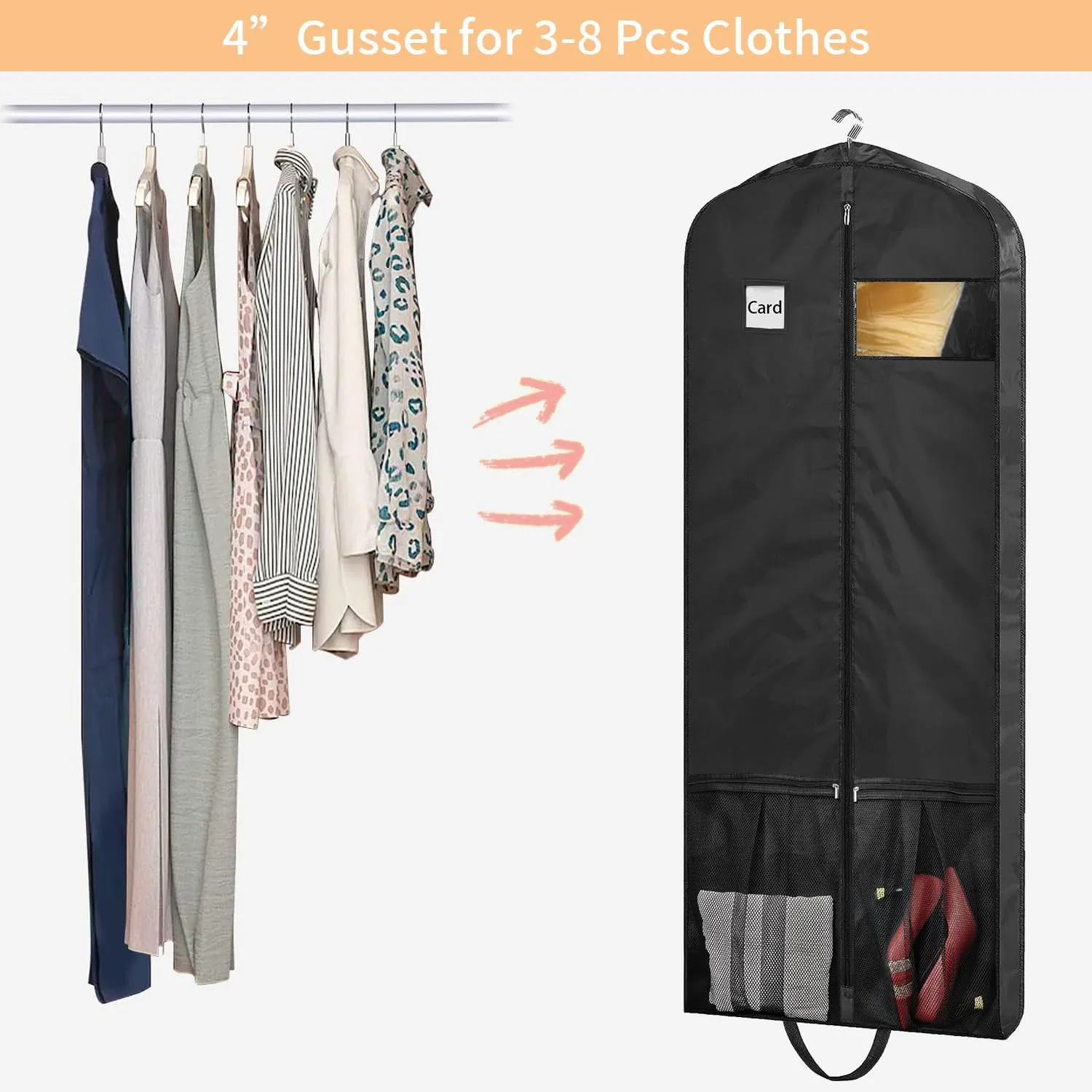 STEPONE Dress Bags for Gowns Long, 65" Dress Garment Bags for Hanging Clothes, Dress Bags for Closet Storage and Traveling, Foldable Dress Cover