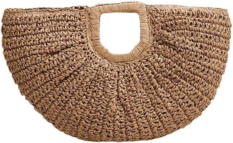 Straw Woven Tote Bag Hand Bags, Purses for Women with Geometric Handles Beach Ladies Handbags Holiday Women's Purse