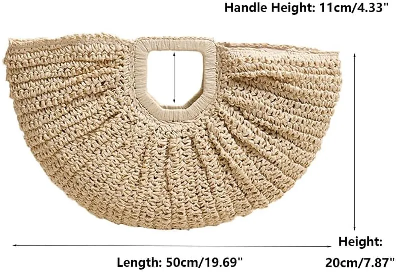 Straw Woven Tote Bag Hand Bags, Purses for Women with Geometric Handles Beach Ladies Handbags Holiday Women's Purse
