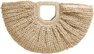 Straw Woven Tote Bag Hand Bags, Purses for Women with Geometric Handles Beach Ladies Handbags Holiday Women's Purse