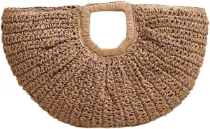 Straw Woven Tote Bag Hand Bags, Purses for Women with Geometric Handles Beach Ladies Handbags Holiday Women's Purse