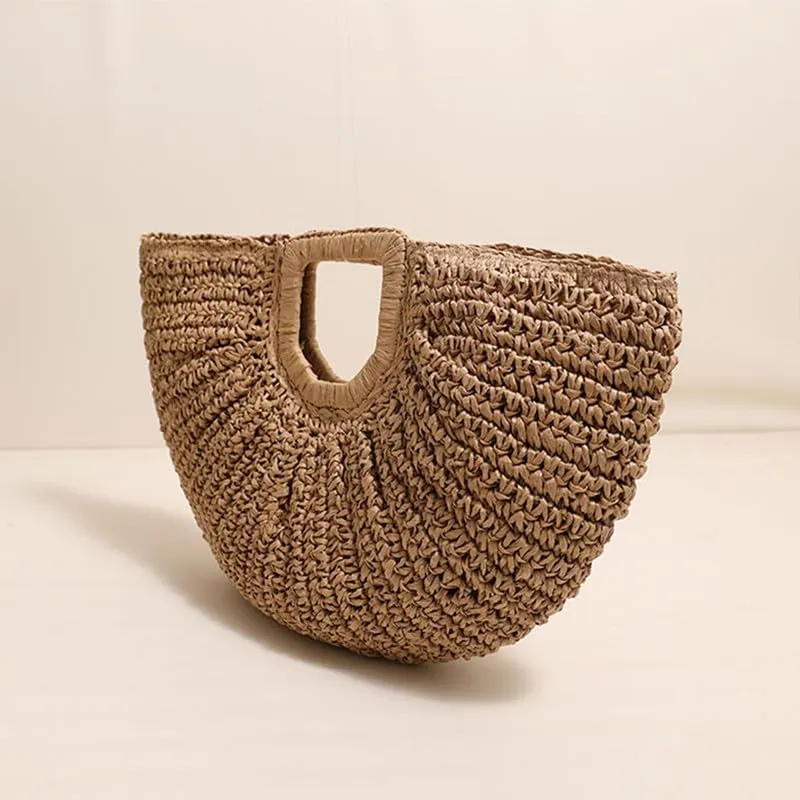 Straw Woven Tote Bag Hand Bags, Purses for Women with Geometric Handles Beach Ladies Handbags Holiday Women's Purse