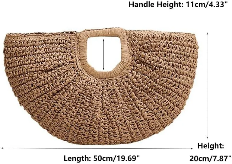 Straw Woven Tote Bag Hand Bags, Purses for Women with Geometric Handles Beach Ladies Handbags Holiday Women's Purse
