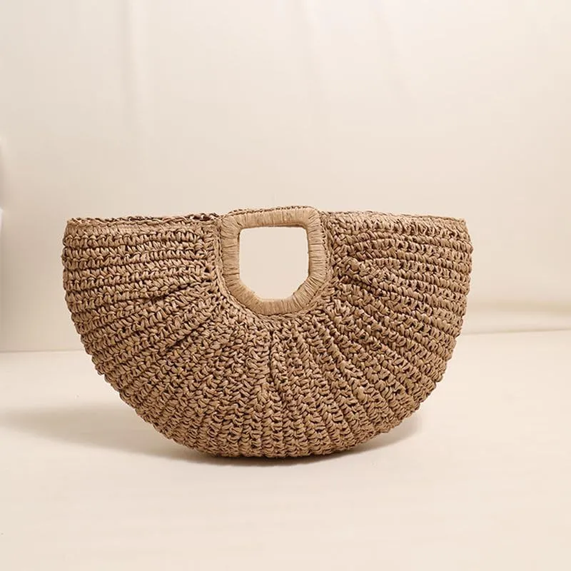 Straw Woven Tote Bag Hand Bags, Purses for Women with Geometric Handles Beach Ladies Handbags Holiday Women's Purse