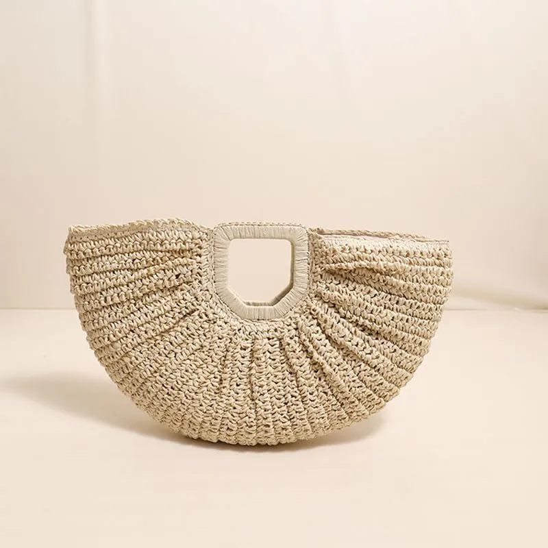 Straw Woven Tote Bag Hand Bags, Purses for Women with Geometric Handles Beach Ladies Handbags Holiday Women's Purse