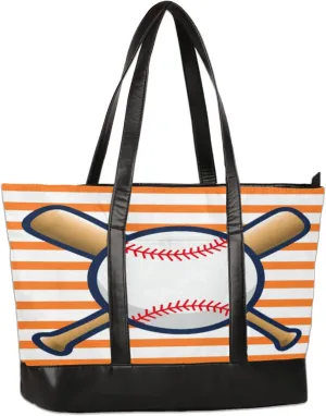 Striped Baseball Laptop Tote Bag for Women Lightweight Work Purse with Multiple Compartments Fits 13-15.6 Inch Laptop Tablet Shoulder Bag for Office Travel Daily Use