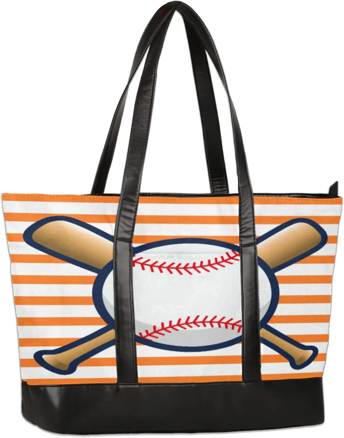 Striped Baseball Laptop Tote Bag for Women Lightweight Work Purse with Multiple Compartments Fits 13-15.6 Inch Laptop Tablet Shoulder Bag for Office Travel Daily Use