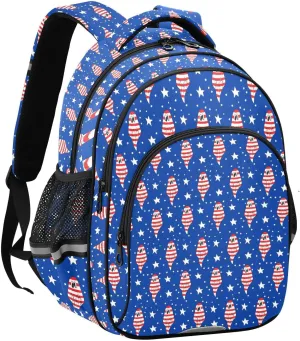 Striped Ghosts Blue Kids Backpack with Reflective Strips Adjustable 16L Lightweight School Bag for Boys Girls