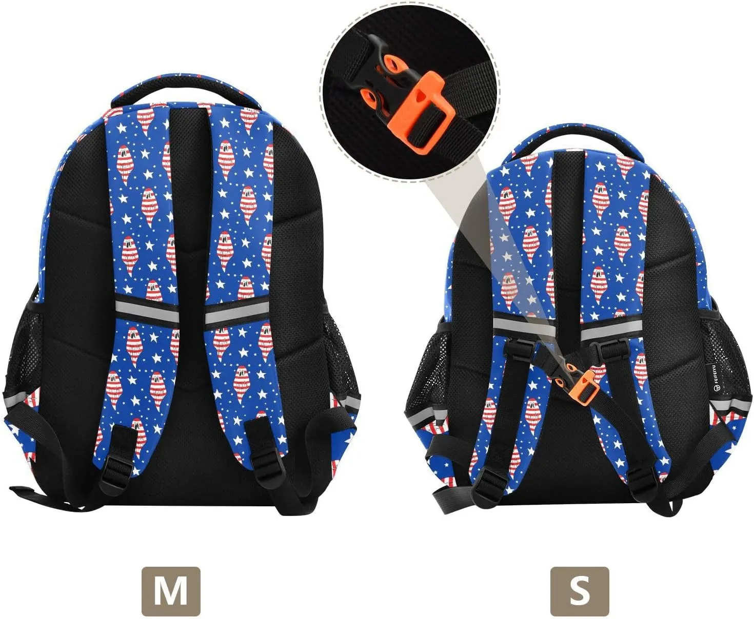 Striped Ghosts Blue Kids Backpack with Reflective Strips Adjustable 16L Lightweight School Bag for Boys Girls