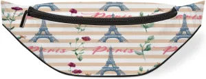 Striped Paris Tower Roses Fanny Pack for Women Men Waist Pack Crossbody Bag with Adjustable Belt for Travel Hiking Running Cycling Festivals
