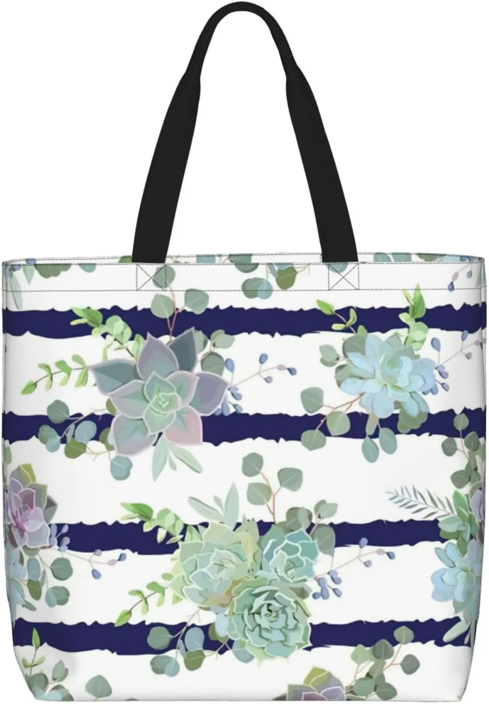 Striped succulents print Women Tote Bags with Inner Bag Handbags with Pattern for Shopping Office