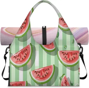 Striped watermelon Women's Yoga Gym Bag - Adjustable shoulder strap with shoe compartment, large gym bag with multiple pockets for yoga mat, gym equipment and travel accessories