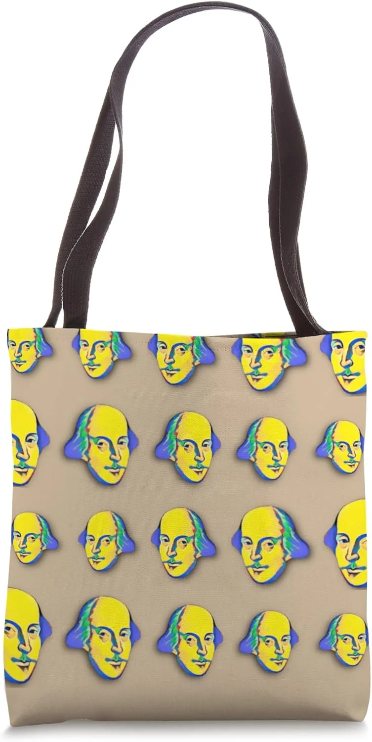 Stylized First Folio Portrait Shakespeare Bard Pattern Tote Bag