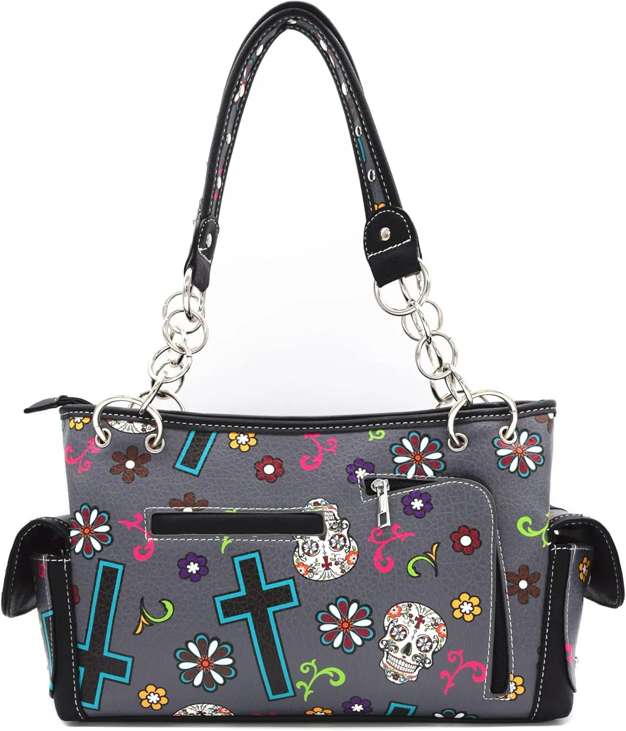 Sugar Skull Rose Flower Day of the Dead Purse Punk Gothic Totes Women Fashion Handbag Skeleton Shoulder Bag Wallet Set