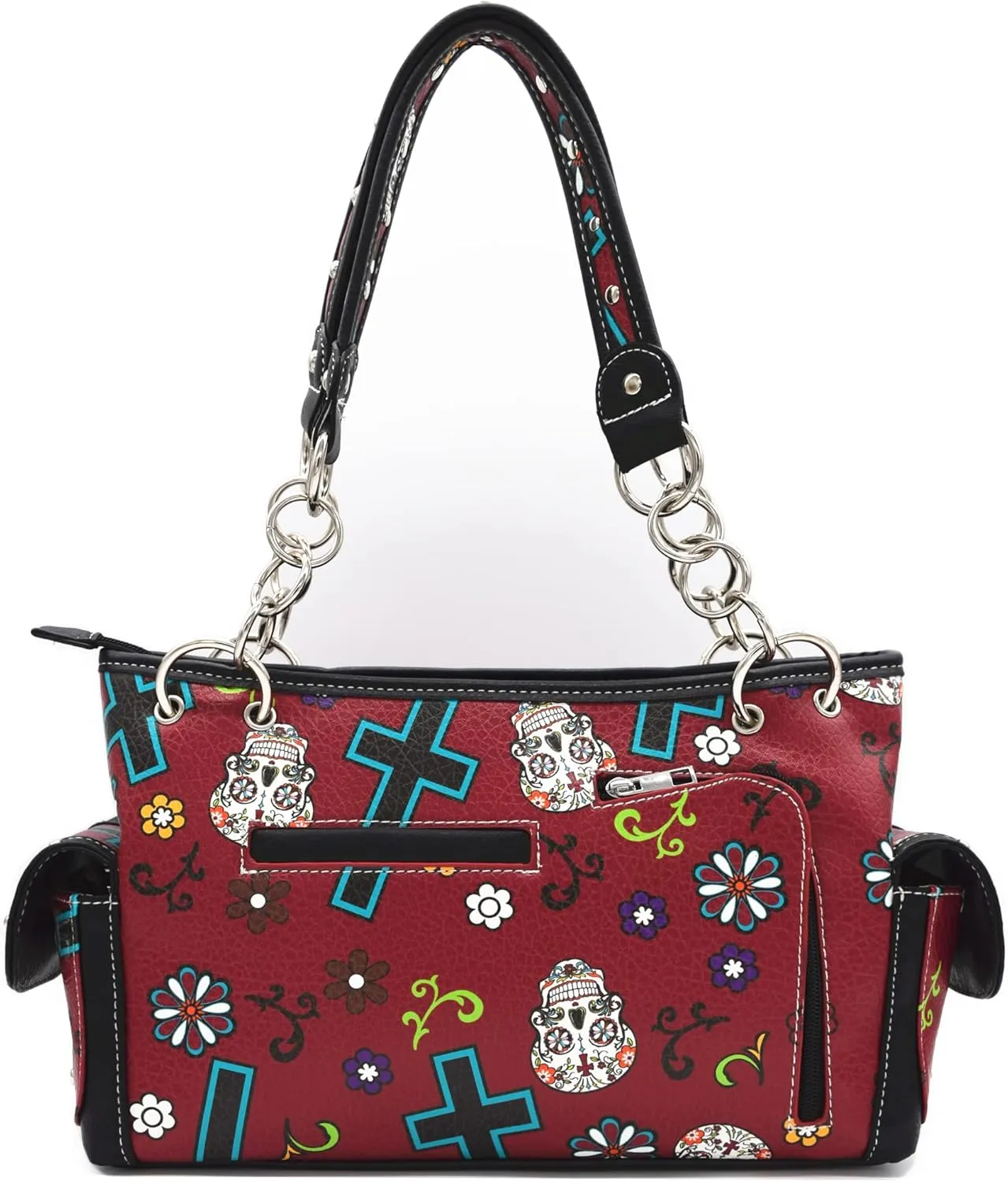 Sugar Skull Rose Flower Day of the Dead Purse Punk Gothic Totes Women Fashion Handbag Skeleton Shoulder Bag Wallet Set