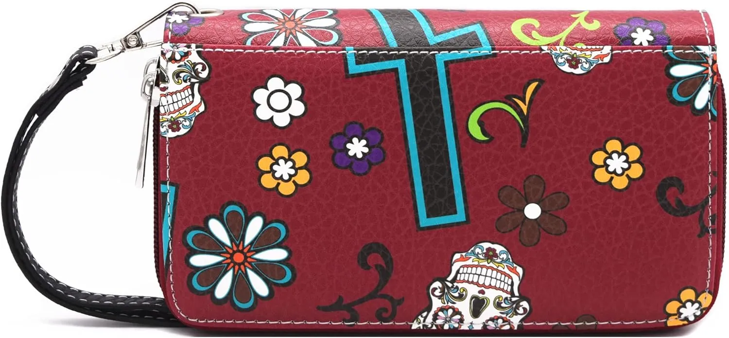 Sugar Skull Rose Flower Day of the Dead Purse Punk Gothic Totes Women Fashion Handbag Skeleton Shoulder Bag Wallet Set
