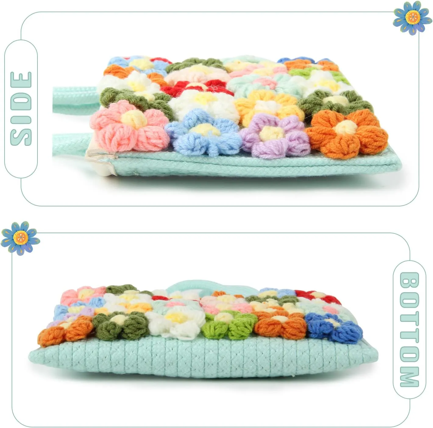 SUKUTU Women Small Flower Handwoven Crossbody Handbag Cute Multicolored Purse Bag Cotton Crochet Shoulder Bag