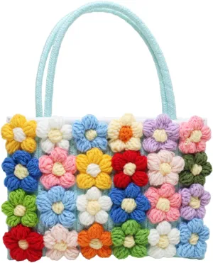 SUKUTU Women Small Flower Handwoven Crossbody Handbag Cute Multicolored Purse Bag Cotton Crochet Shoulder Bag