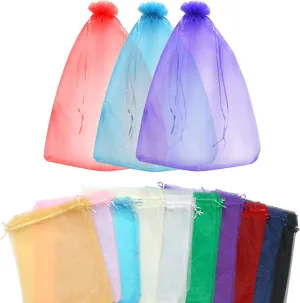 SumDirect 100Pcs12x16 Inches Extra Large Mixed Color Organza Gift Bags with Drawstring (Mixed Color)