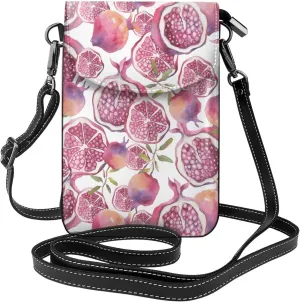Summer Pomegranate Small Crossbody Bags for Women Travel Cell Phone Pouch PU Leather Cross Body Bag Adjustable Shoulder Strap Phone Purses Lightweight Wallet Purse with Credit Card Slots