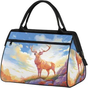 Sunny Cliff Deer Travel Duffle Bag, Waterproof Duffel Bag Weekender Overnight Carry On Bag Lightweight Sport Gym Bag for Men Women