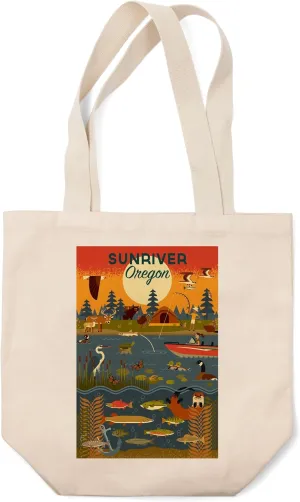 Sunriver, Oregon, Geometric, Lake and River (100% Cotton Canvas Reusable Tote Bag)
