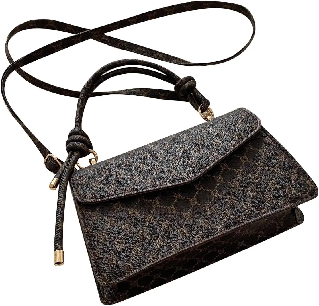 SweatyRocks Women's PU Leather Top Handle Crossbody Bag Flap Magnet Geo Pattern Square Bag Vintage Satchel Handbags