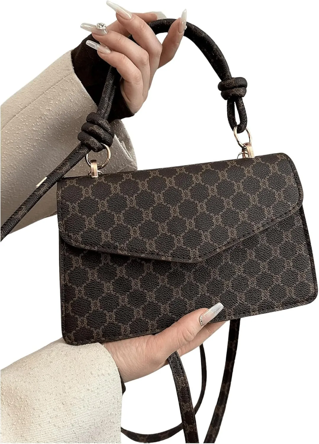 SweatyRocks Women's PU Leather Top Handle Crossbody Bag Flap Magnet Geo Pattern Square Bag Vintage Satchel Handbags