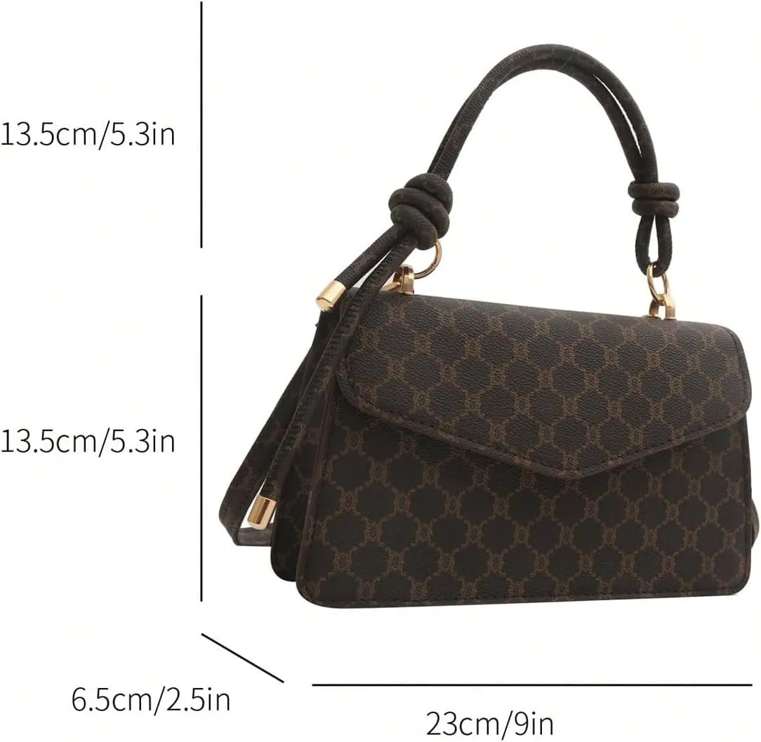 SweatyRocks Women's PU Leather Top Handle Crossbody Bag Flap Magnet Geo Pattern Square Bag Vintage Satchel Handbags
