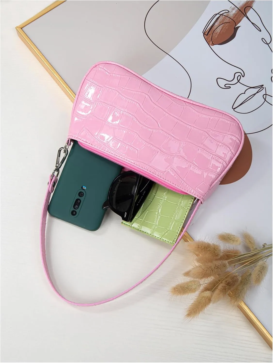 SweatyRocks Women's Small Crocodile Print Shoulder Bag Leather Clutch Purse Handbag with Zipper Closure