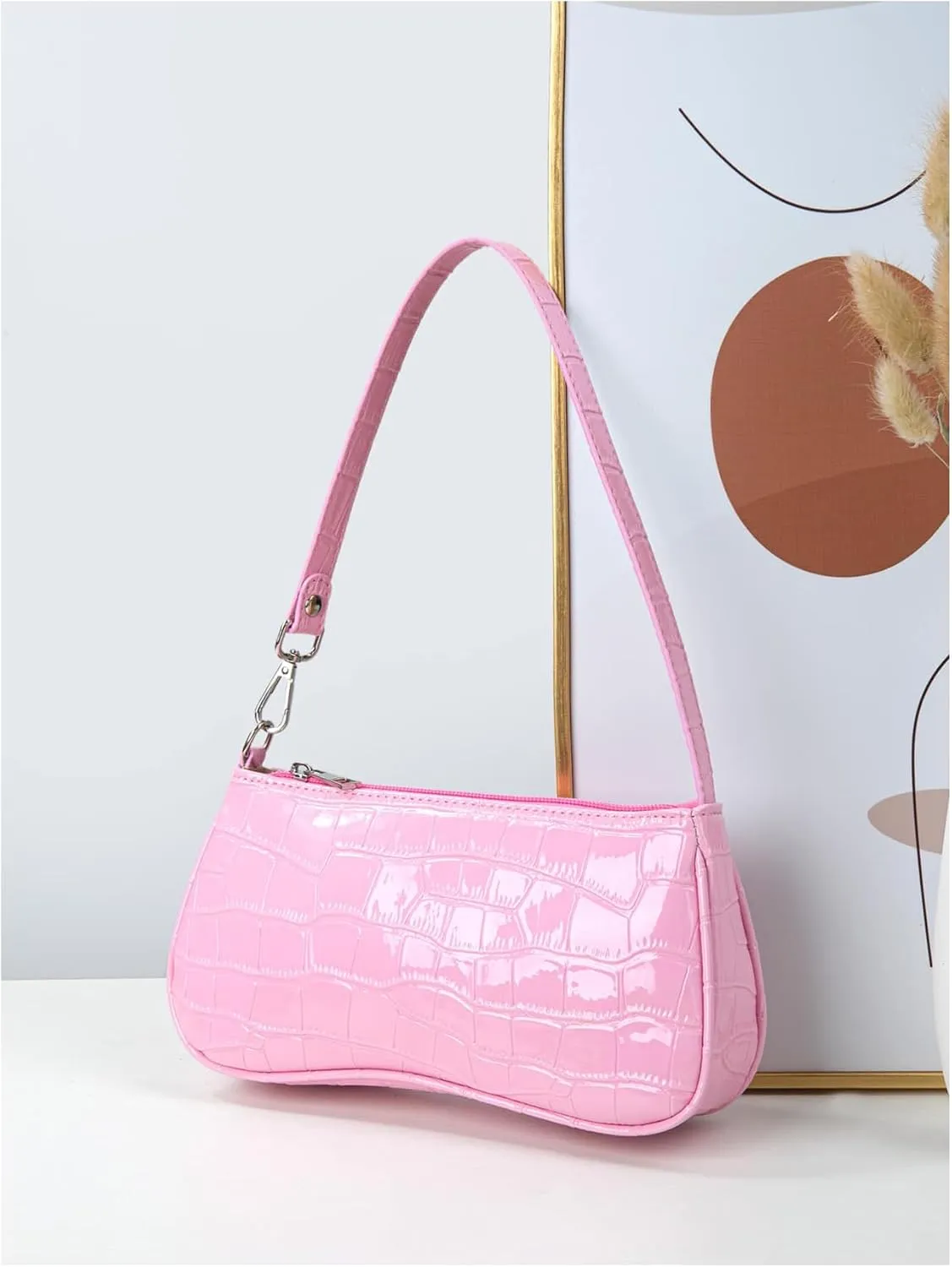 SweatyRocks Women's Small Crocodile Print Shoulder Bag Leather Clutch Purse Handbag with Zipper Closure